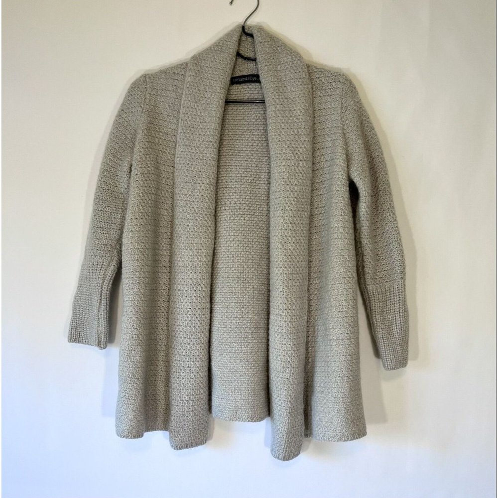 IRELAND'S EYE Green Open Front Irish Wool Knit Gray Cardigan Sweater Women Small